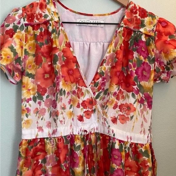 Christy Dawn White Pink Yellow Watercolor Floral The Dawn Dress Maxi Medium M - Picture 2 of 9
